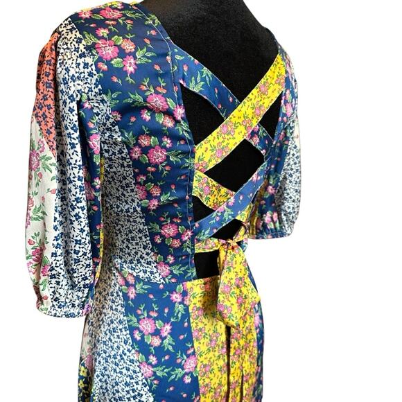 ASOS Floral Patchwork Midi Dress Button Satin Cottagecore Coquette Romantic 6 - Picture 11 of 16